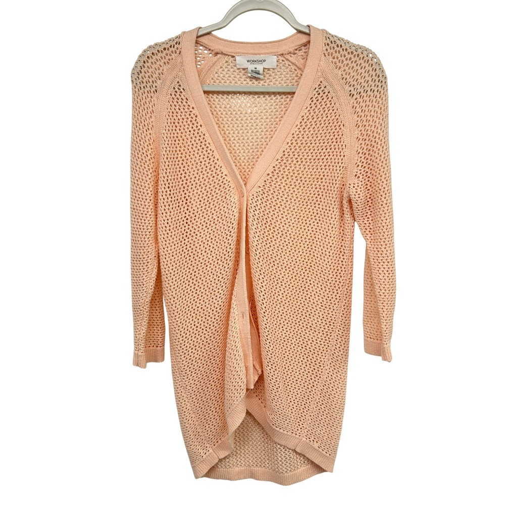 Workshop Republic Clothing Open Knit Cardigan Sweater Size M Peach Boho Layer